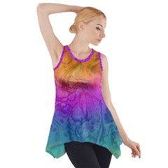 Fractal Batik Art Hippie Rainboe Colors 1 Side Drop Tank Tunic by EDDArt