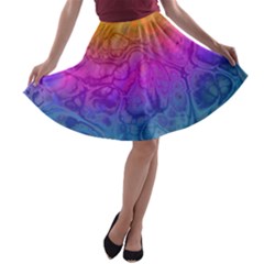 Fractal Batik Art Hippie Rainboe Colors 1 A-line Skater Skirt by EDDArt