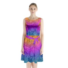 Fractal Batik Art Hippie Rainboe Colors 1 Sleeveless Waist Tie Chiffon Dress by EDDArt