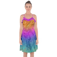 Fractal Batik Art Hippie Rainboe Colors 1 Ruffle Detail Chiffon Dress by EDDArt