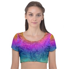 Fractal Batik Art Hippie Rainboe Colors 1 Velvet Short Sleeve Crop Top  by EDDArt