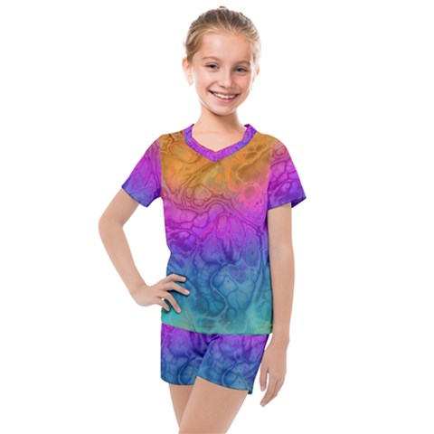 Fractal Batik Art Hippie Rainboe Colors 1 Kids  Mesh Tee And Shorts Set by EDDArt