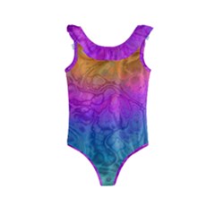 Fractal Batik Art Hippie Rainboe Colors 1 Kids  Frill Swimsuit by EDDArt