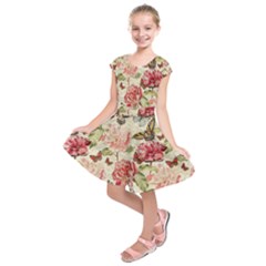 Watercolor Vintage Flowers Butterflies Lace 1 Kids  Short Sleeve Dress by EDDArt