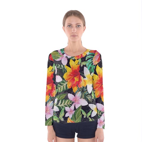 Tropical Flowers Butterflies 1 Women s Long Sleeve Tee by EDDArt