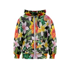 Tropical Flowers Butterflies 1 Kids  Zipper Hoodie by EDDArt