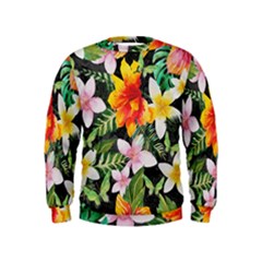 Tropical Flowers Butterflies 1 Kids  Sweatshirt by EDDArt