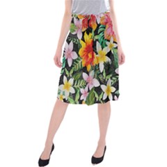 Tropical Flowers Butterflies 1 Midi Beach Skirt by EDDArt