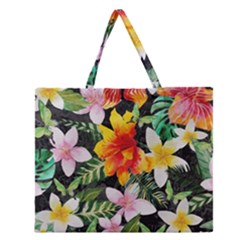 Tropical Flowers Butterflies 1 Zipper Large Tote Bag by EDDArt