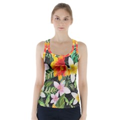 Tropical Flowers Butterflies 1 Racer Back Sports Top by EDDArt