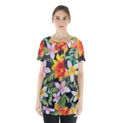 Tropical Flowers Butterflies 1 Skirt Hem Sports Top by EDDArt