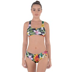 Tropical Flowers Butterflies 1 Criss Cross Bikini Set by EDDArt