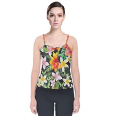 Tropical Flowers Butterflies 1 Velvet Spaghetti Strap Top by EDDArt