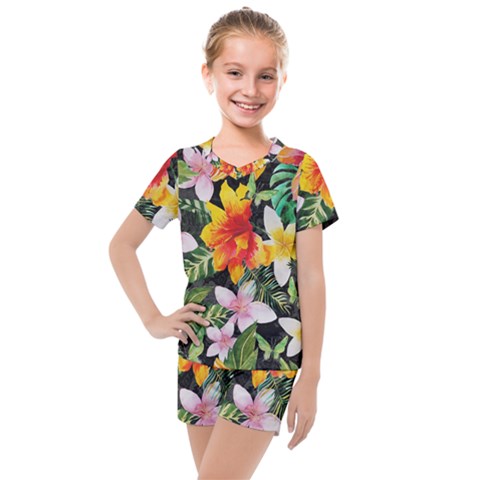 Tropical Flowers Butterflies 1 Kids  Mesh Tee And Shorts Set by EDDArt