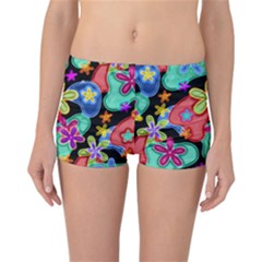 Colorful Retro Flowers Fractalius Pattern 1 Reversible Boyleg Bikini Bottoms by EDDArt