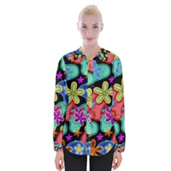 Colorful Retro Flowers Fractalius Pattern 1 Womens Long Sleeve Shirt