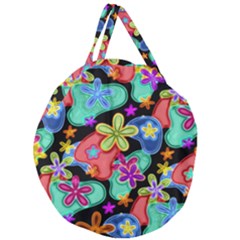 Colorful Retro Flowers Fractalius Pattern 1 Giant Round Zipper Tote by EDDArt