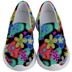 Colorful Retro Flowers Fractalius Pattern 1 Kid s Lightweight Slip Ons by EDDArt