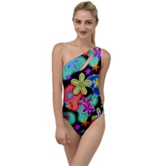 Colorful Retro Flowers Fractalius Pattern 1 To One Side Swimsuit by EDDArt