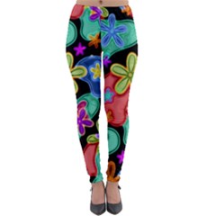 Colorful Retro Flowers Fractalius Pattern 1 Lightweight Velour Leggings by EDDArt