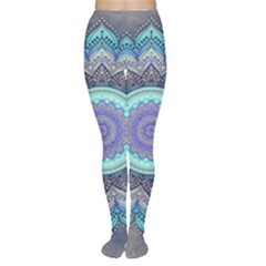 Folk Art Lotus Mandala Blue Turquoise Women s Tights by EDDArt