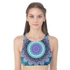 Folk Art Lotus Mandala Blue Turquoise Tank Bikini Top by EDDArt