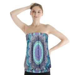 Folk Art Lotus Mandala Blue Turquoise Strapless Top by EDDArt