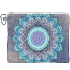 Folk Art Lotus Mandala Blue Turquoise Canvas Cosmetic Bag (xxxl)