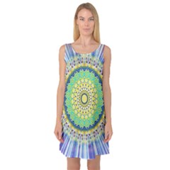 Power Mandala Sun Blue Green Yellow Lilac Sleeveless Satin Nightdress by EDDArt