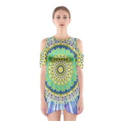 Power Mandala Sun Blue Green Yellow Lilac Shoulder Cutout One Piece by EDDArt