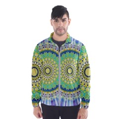 Power Mandala Sun Blue Green Yellow Lilac Windbreaker (men) by EDDArt