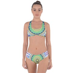Power Mandala Sun Blue Green Yellow Lilac Criss Cross Bikini Set by EDDArt