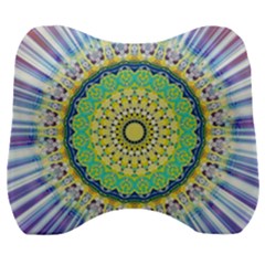 Power Mandala Sun Blue Green Yellow Lilac Velour Head Support Cushion by EDDArt