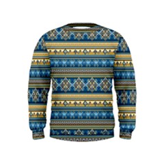 Vintage Border Wallpaper Pattern Blue Gold Kids  Sweatshirt by EDDArt