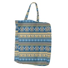 Vintage Border Wallpaper Pattern Blue Gold Giant Grocery Tote by EDDArt