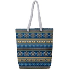 Vintage Border Wallpaper Pattern Blue Gold Full Print Rope Handle Tote (small) by EDDArt