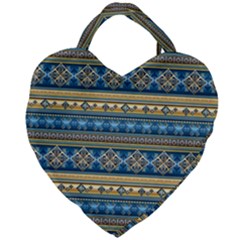 Vintage Border Wallpaper Pattern Blue Gold Giant Heart Shaped Tote by EDDArt