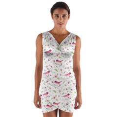 Watercolor Birds Magnolia Spring Pattern Wrap Front Bodycon Dress by EDDArt