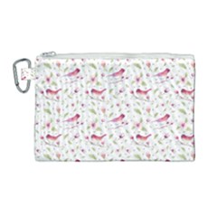 Watercolor Birds Magnolia Spring Pattern Canvas Cosmetic Bag (large) by EDDArt