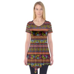 Traditional Africa Border Wallpaper Pattern Colored 2 Short Sleeve Tunic  by EDDArt