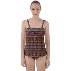 Traditional Africa Border Wallpaper Pattern Colored 2 Twist Front Tankini Set by EDDArt