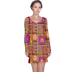 Traditional Africa Border Wallpaper Pattern Colored 3 Long Sleeve Nightdress by EDDArt