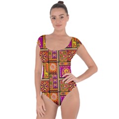 Traditional Africa Border Wallpaper Pattern Colored 3 Short Sleeve Leotard  by EDDArt