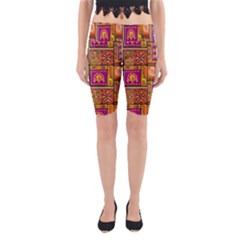 Traditional Africa Border Wallpaper Pattern Colored 3 Yoga Cropped Leggings by EDDArt