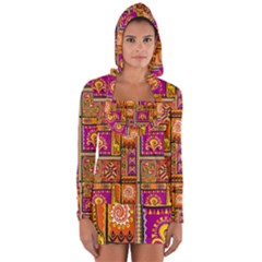 Traditional Africa Border Wallpaper Pattern Colored 3 Long Sleeve Hooded T-shirt by EDDArt