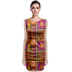 Traditional Africa Border Wallpaper Pattern Colored 3 Sleeveless Velvet Midi Dress