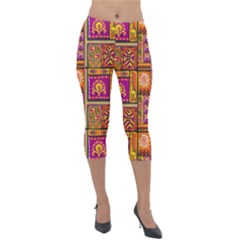 Traditional Africa Border Wallpaper Pattern Colored 3 Lightweight Velour Capri Leggings  by EDDArt