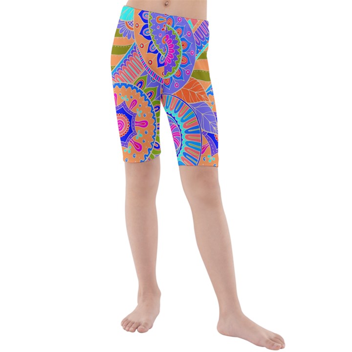 Pop Art Paisley Flowers Ornaments Multicolored 3 Kids  Mid Length Swim Shorts