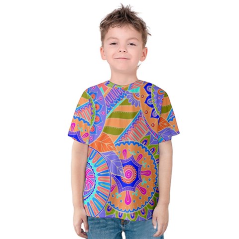 Pop Art Paisley Flowers Ornaments Multicolored 3 Kids  Cotton Tee by EDDArt