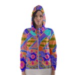 Pop Art Paisley Flowers Ornaments Multicolored 3 Hooded Windbreaker (Women)